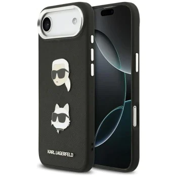 Калъф за iPhone 17 Air – Karl Lagerfeld (KLHCP17MPSFDHPOK) FW Grained Heads Pins & Logo – Черен