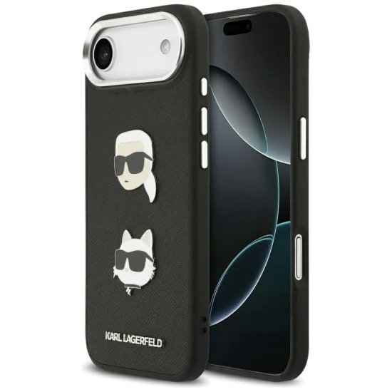 Калъф за iPhone 17 Air – Karl Lagerfeld (KLHCP17MPSFDHPOK) FW Grained Heads Pins & Logo – Черен