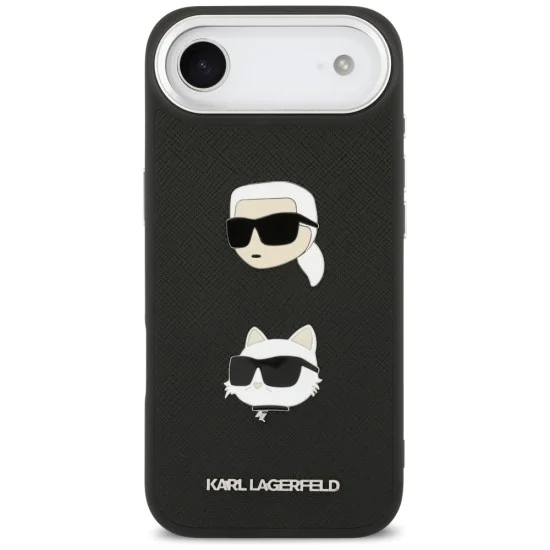 Калъф за iPhone 17 Air – Karl Lagerfeld (KLHCP17MPSFDHPOK) FW Grained Heads Pins & Logo – Черен
