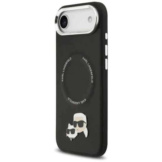 Калъф за iPhone 17 Air – с MagSafe – Karl Lagerfeld (KLHMP17MPSMLRKCK) Leather Karl & Choupette Pins – Черен
