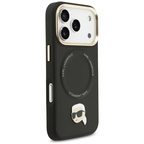 Калъф за iPhone 17 Pro – с MagSafe – Karl Lagerfeld (KLHMP17LPCRLRKLK) Hardcase Big Strap Karl Metal Logo – Черен
