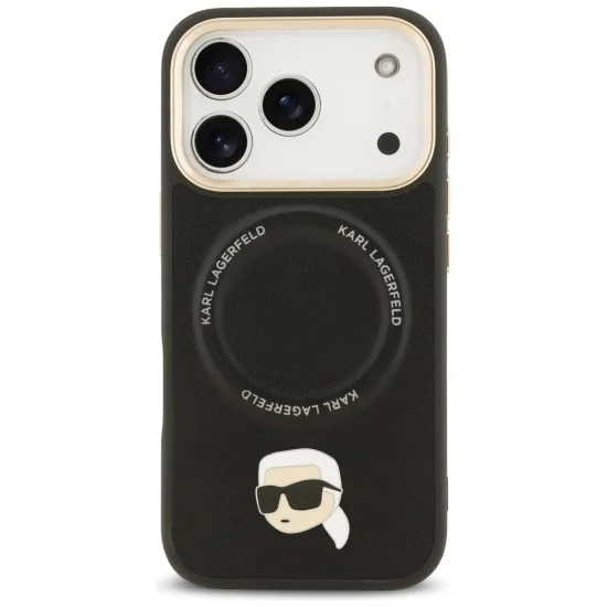 Калъф за iPhone 17 Pro – с MagSafe – Karl Lagerfeld (KLHMP17LPCRLRKLK) Hardcase Big Strap Karl Metal Logo – Черен