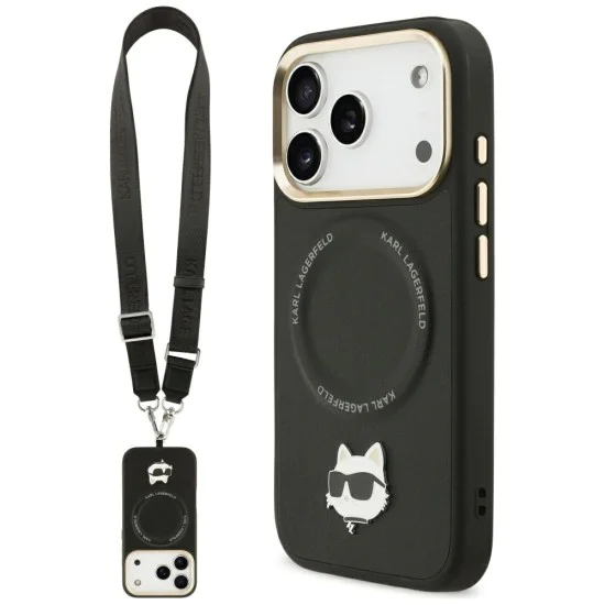 Калъф за iPhone 17 Pro Max – с MagSafe – Karl Lagerfeld (KLHMP17XPCRLRCHK) Hardcase Big Strap Karl Metal Logo – Черен