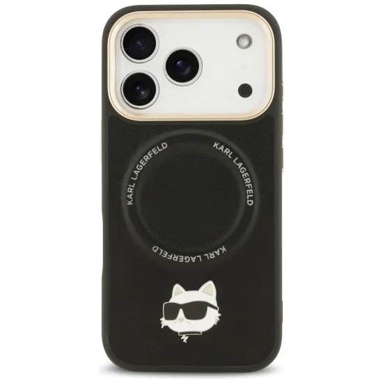 Калъф за iPhone 17 Pro Max – с MagSafe – Karl Lagerfeld (KLHMP17XPCRLRCHK) Hardcase Big Strap Karl Metal Logo – Черен