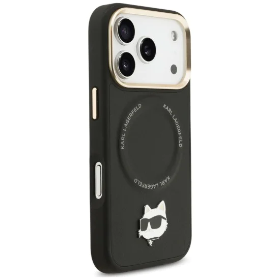 Калъф за iPhone 17 Pro Max – с MagSafe – Karl Lagerfeld (KLHMP17XPCRLRCHK) Hardcase Big Strap Karl Metal Logo – Черен