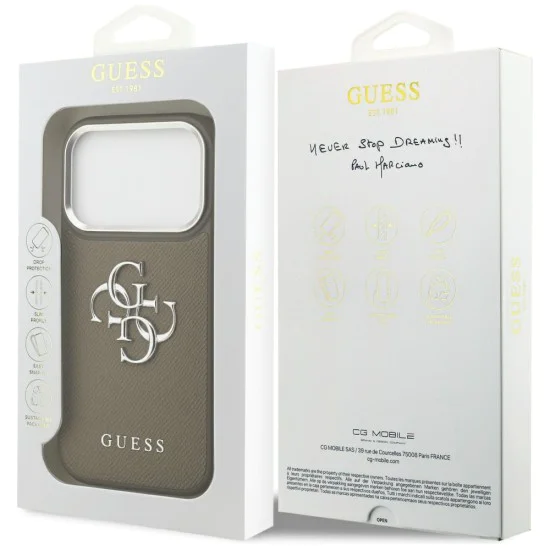 Калъф за iPhone 17 Pro – Guess (GUHCP17LPG4SMCEW) Hardcase Grained Big 4G Classic Logo – Кафяв