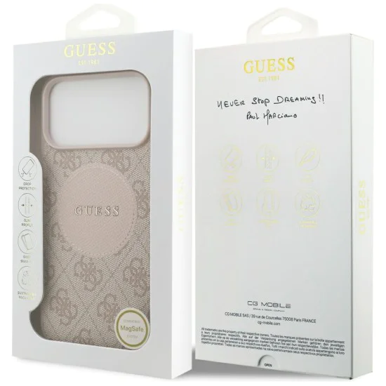 Калъф за iPhone 17 Pro Max – с MagSafe – Guess (GUHMP17XP4PGRSGP) 4G Circle Classic Logo – Розов
