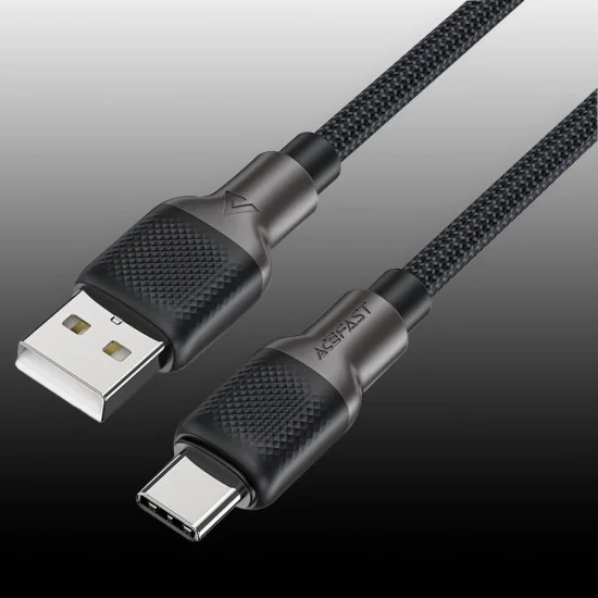 Acefast - Кабел за данни (C10-04) - Бързо зареждане, USB към Type-C, 3A, 25 000 огъвания, Издръжлив силикон, 1.2 м - Черен