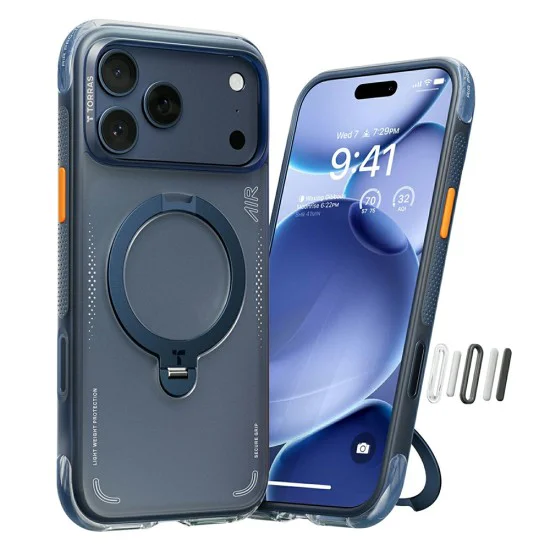 Калъф за iPhone 17 Pro Max - Torras Ostand Spin Air Series - Среднощен син