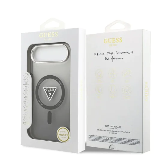 Калъф за iPhone 17 Air – с MagSafe – Guess (GUHMP17MHGTMLCGK) IML Gradient Triangle Logo – Черен