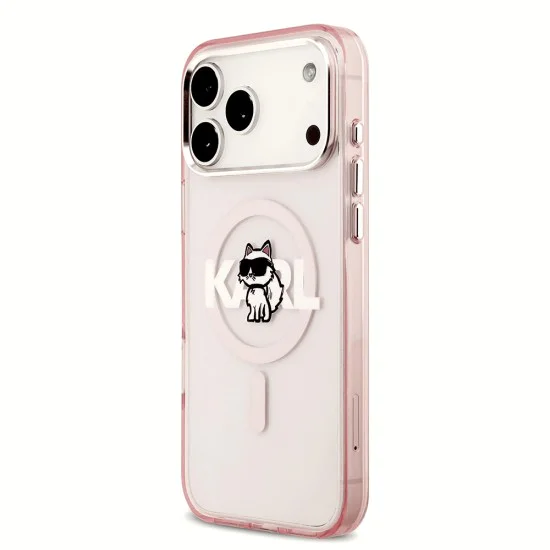 Калъф за iPhone 17 Pro Max – с MagSafe – Karl Lagerfeld (KLHMP17XHGCHGKBP) IML Choupette Sketch Logo – Розов