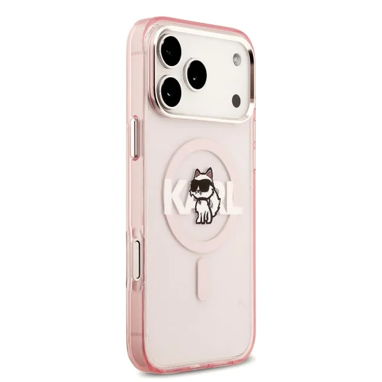 Калъф за iPhone 17 Pro Max – с MagSafe – Karl Lagerfeld (KLHMP17XHGCHGKBP) IML Choupette Sketch Logo – Розов