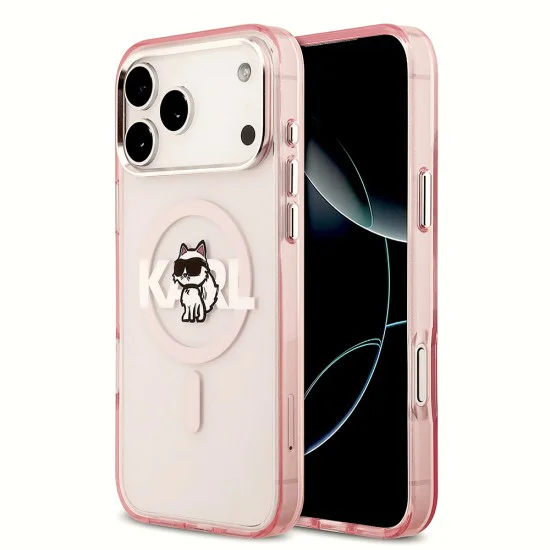 Калъф за iPhone 17 Pro Max – с MagSafe – Karl Lagerfeld (KLHMP17XHGCHGKBP) IML Choupette Sketch Logo – Розов
