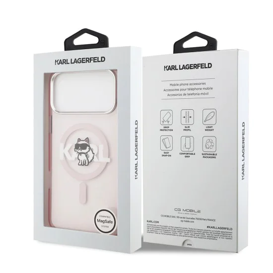 Калъф за iPhone 17 Pro – с MagSafe – Karl Lagerfeld (KLHMP17LHGCHGKBP) IML Choupette Sketch Logo – Розов