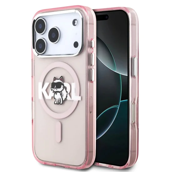 Калъф за iPhone 17 Pro – с MagSafe – Karl Lagerfeld (KLHMP17LHGCHGKBP) IML Choupette Sketch Logo – Розов
