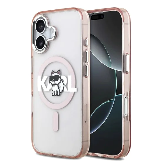 Калъф за iPhone 17 – с MagSafe – Karl Lagerfeld (KLHMP17SHGCHGKBP) IML Choupette Sketch Logo – Розов