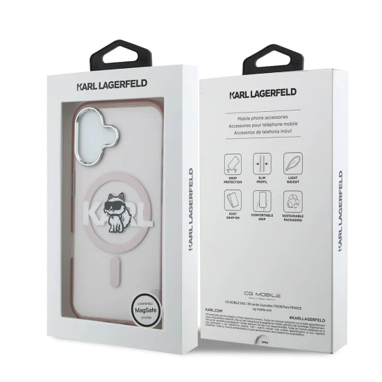 Калъф за iPhone 17 – с MagSafe – Karl Lagerfeld (KLHMP17SHGCHGKBP) IML Choupette Sketch Logo – Розов