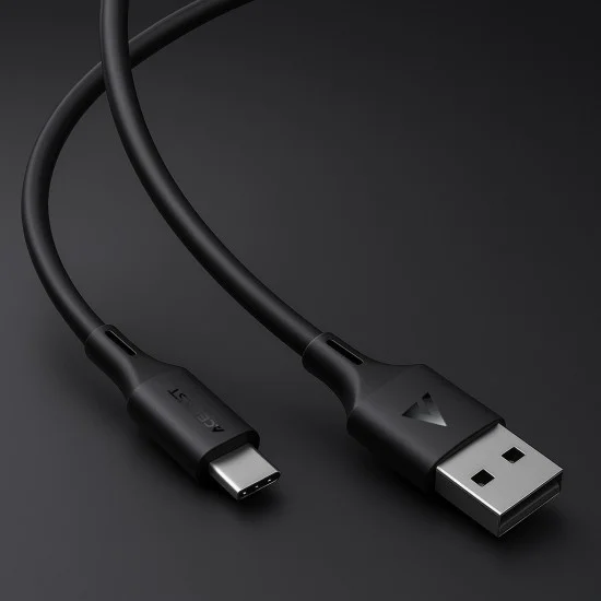 Acefast - Кабел за данни (C17-04) - USB към Type-C, бързо зареждане, 3A, устойчив на огъване, мек силикон, 1.2 м - черен