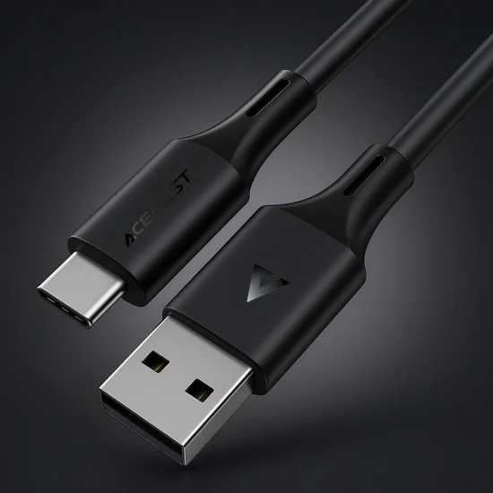 Acefast - Кабел за данни (C17-04) - USB към Type-C, бързо зареждане, 3A, устойчив на огъване, мек силикон, 1.2 м - черен