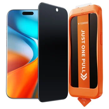 Протектор за iPhone 17 Air - Torras - GlassGo Install Master Privacy - Черен