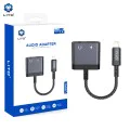 Аудио адаптер Lito (LA04L) - Lightning към Jack 3.5mm + Type-C, Поддръжка на разговори, Бързо зареждане, 60W - Черен