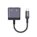 Аудио адаптер Lito (LA04T) - Type-C към Jack 3.5mm + Type-C, Поддръжка на разговори, Бързо зареждане, 60W - Черен