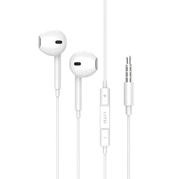 Жични слушалки – Lito (LF01A) – Jack 3.5mm, стерео, Half In-Ear, HD микрофон, 1.2m – Бели