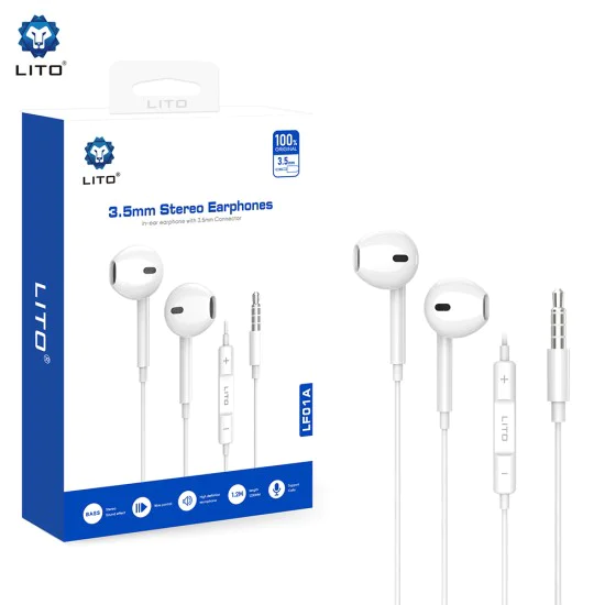 Жични слушалки – Lito (LF01A) – Jack 3.5mm, стерео, Half In-Ear, HD микрофон, 1.2m – Бели