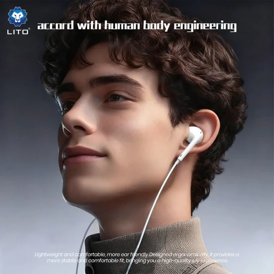Жични слушалки – Lito (LF01A) – Jack 3.5mm, стерео, Half In-Ear, HD микрофон, 1.2m – Бели