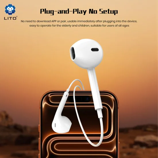 Жични слушалки – Lito (LF01A) – Jack 3.5mm, стерео, Half In-Ear, HD микрофон, 1.2m – Бели