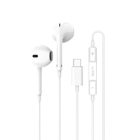 Жични слушалки – Lito (LF01T) – Type-C, стерео, Half In-Ear, HD микрофон, 1.2m – Бели