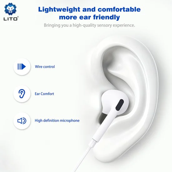 Жични слушалки – Lito (LF03) – Jack 3.5mm + Type-C, стерео, Half In-Ear, HD микрофон, 1.2m – Бели