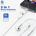 Жични слушалки – Lito (LF03) – Jack 3.5mm + Type-C, стерео, Half In-Ear, HD микрофон, 1.2m – Бели