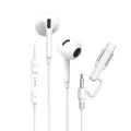Жични слушалки – Lito (LF03) – Jack 3.5mm + Type-C, стерео, Half In-Ear, HD микрофон, 1.2m – Бели