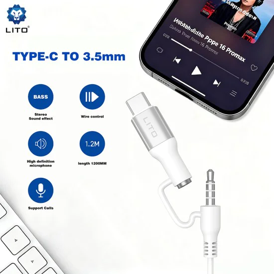 Жични слушалки – Lito (LF03) – Jack 3.5mm + Type-C, стерео, Half In-Ear, HD микрофон, 1.2m – Бели