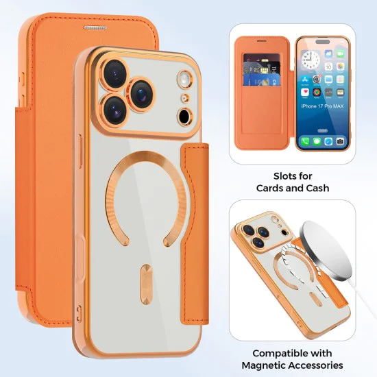 Калъф за iPhone 17 Pro Max - Techsuit - SmartMag Book Case - Оранжев
