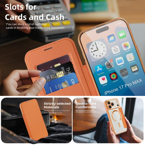 Калъф за iPhone 17 Pro Max - Techsuit - SmartMag Book Case - Оранжев