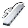 Techsuit - Докинг станция DataBridge 8 в 1 (H9) - USB, Type-C към 4x USB, Type-C, 3.5 мм жак, TF/SD карта - Сив