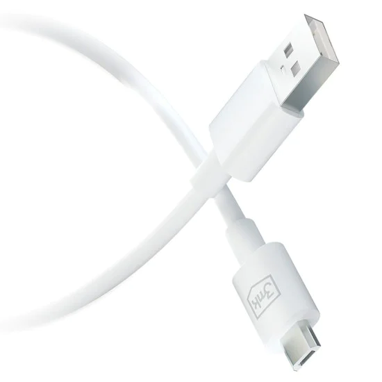 3mk - Кабел за данни Hyper - USB-A към Micro-USB, 5V, 2.4A, 1.2 м - Бял