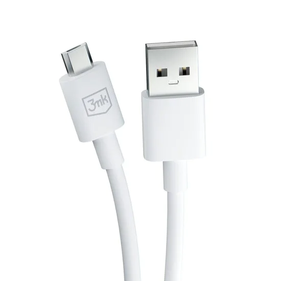 3mk - Кабел за данни Hyper - USB-A към Micro-USB, 5V, 2.4A, 1.2 м - Бял