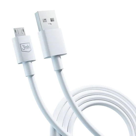 3mk - Кабел за данни Hyper - USB-A към Micro-USB, 5V, 2.4A, 1.2 м - Бял