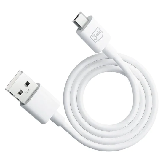 3mk - Кабел за данни Hyper - USB-A към Micro-USB, 5V, 2.4A, 1.2 м - Бял