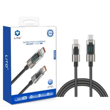 Кабел за данни с Mufe Lightning, Type-C 100W, 1.2m - Lito (LD09) - черен