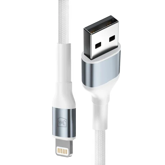 Кабел за данни / зареждане – 3mk Hyper N-Series – USB към Lightning, 12W, 5V/2.4A, 2m – Бял