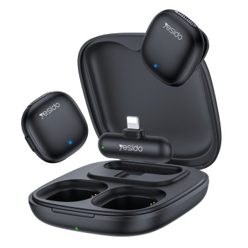 Безжични микрофони (2 бр.) – Yesido KR20 – Lightning, AI шумопотискане, 2.4GHz – Черни