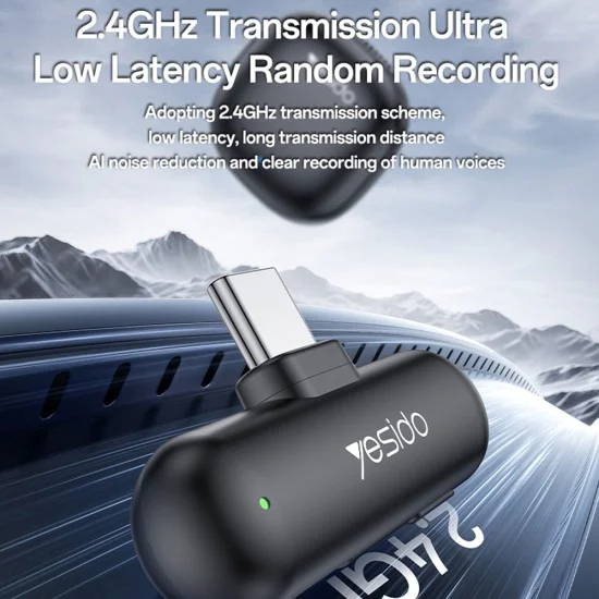 Безжични микрофони (2 бр.) – Yesido KR20 – Lightning, AI шумопотискане, 2.4GHz – Черни