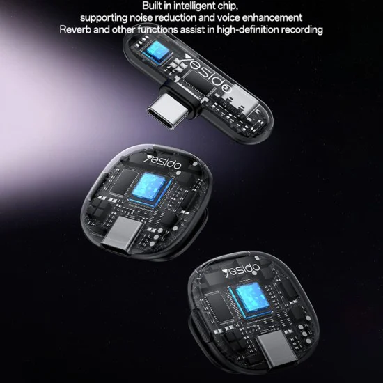 Безжични микрофони (2 бр.) – Yesido KR20 – Lightning, AI шумопотискане, 2.4GHz – Черни