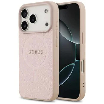Калъф за iPhone 17 Pro - Guess - Saffiano Classic Logo MagSafe (GUHMP17LPSAHMCP) - Розов