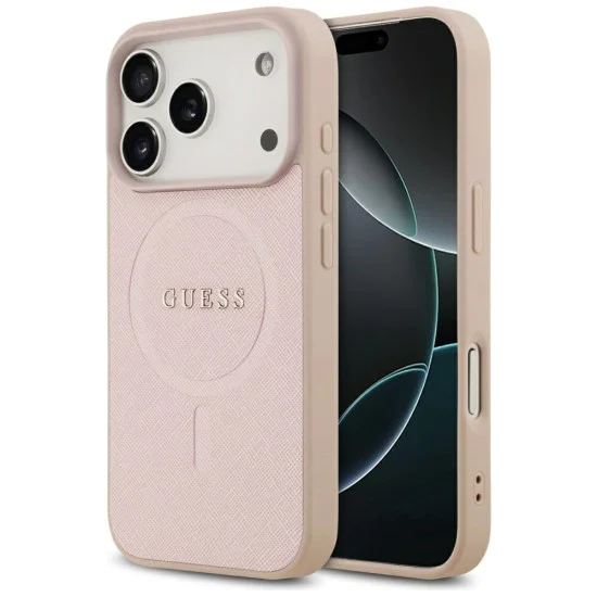 Калъф за iPhone 17 Pro - Guess - Saffiano Classic Logo MagSafe (GUHMP17LPSAHMCP) - Розов