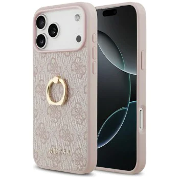 Калъф за iPhone 17 Pro Max - Guess - Hardcase 4G с пръстен-стойка (GUHCP17X4GMRPI) - Розов